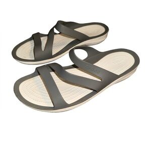 Crocs Kadee Womens Strappy Slides Sandals Flip Flops Size 10W Gray White